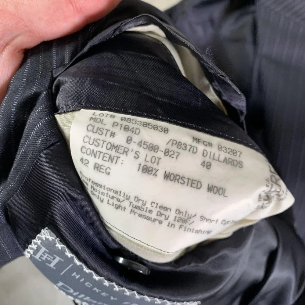 Hickey Freeman Suit Jacket Mens 42R Blue Pinstripe Super 130s Wool Made USA‎